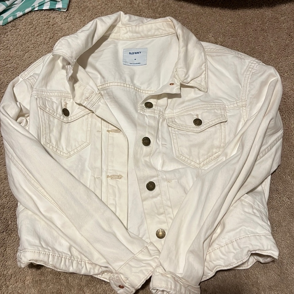 Cropped white denim jacket